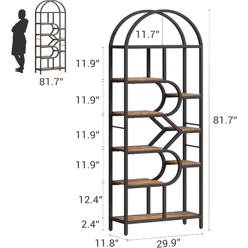 81.7 Tall 6-BookShelf Open Storage,Modern Arched Bookcase , Unit for Living Room, Office or Bedroom