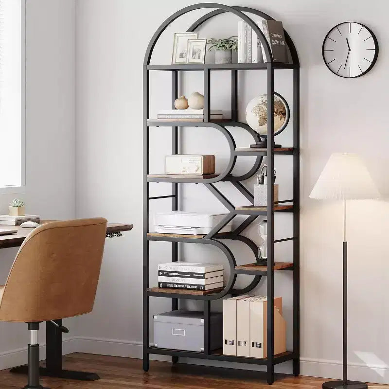 81.7 Tall 6-BookShelf Open Storage,Modern Arched Bookcase , Unit for Living Room, Office or Bedroom