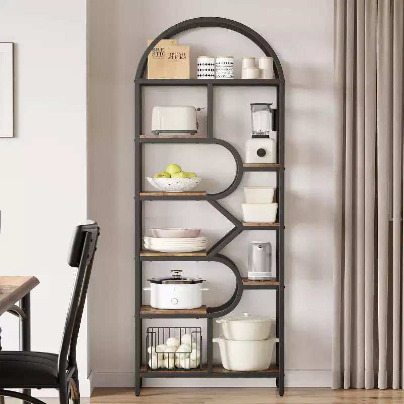 81.7 Tall 6-BookShelf Open Storage,Modern Arched Bookcase , Unit for Living Room, Office or Bedroom