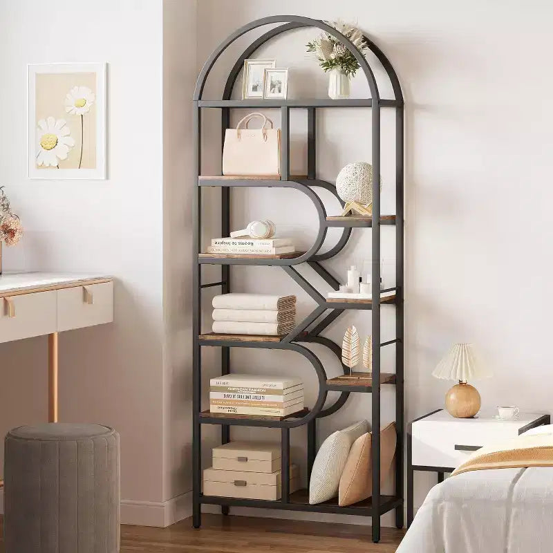 81.7 Tall 6-BookShelf Open Storage,Modern Arched Bookcase , Unit for Living Room, Office or Bedroom