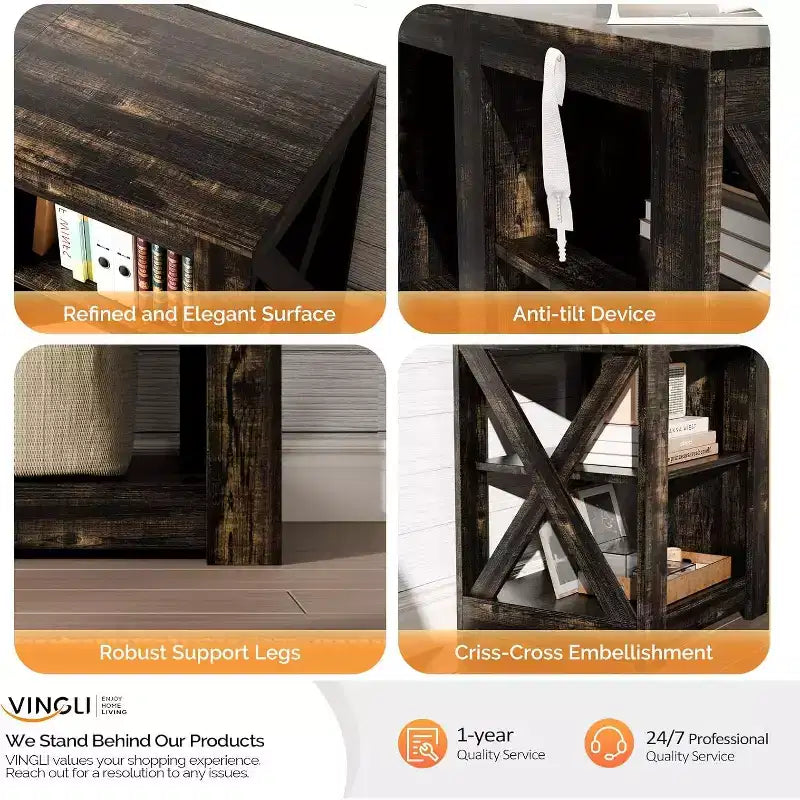 VINGLI Fireplace TV Stand for up to 80 inch TVs, Farmhouse Entertainment Center with Electric Fireplace Heater & Adjustable Shelves