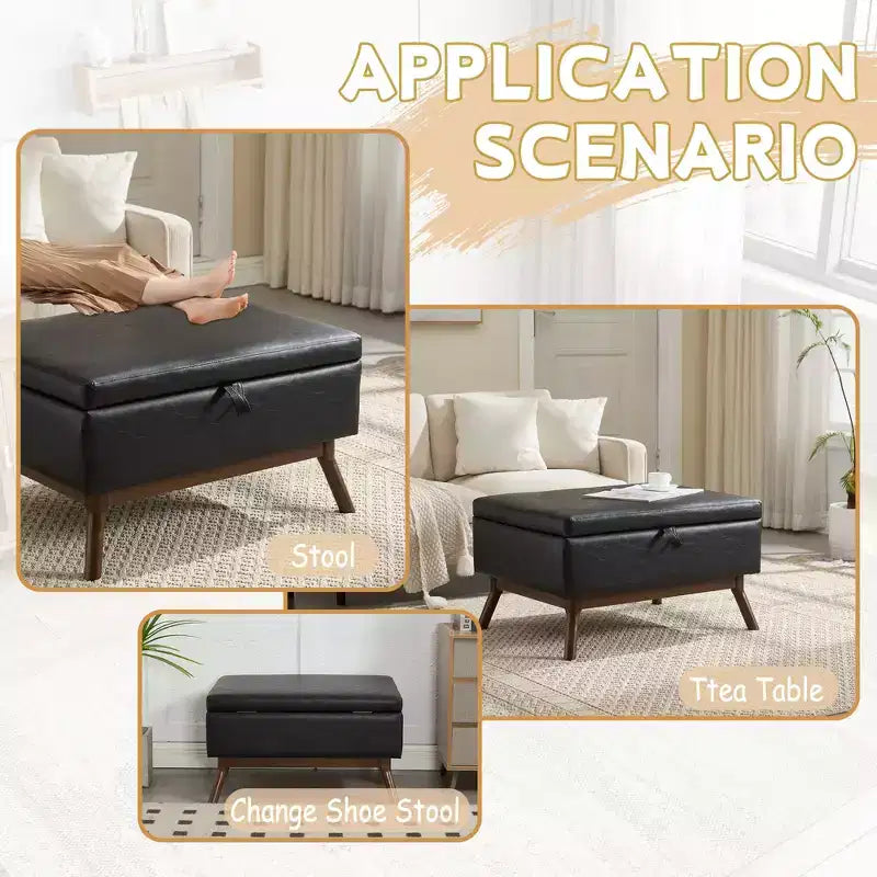 GDFStudio Josephine Mid-Century Modern Lift-Top Upholstered Storage Ottoman