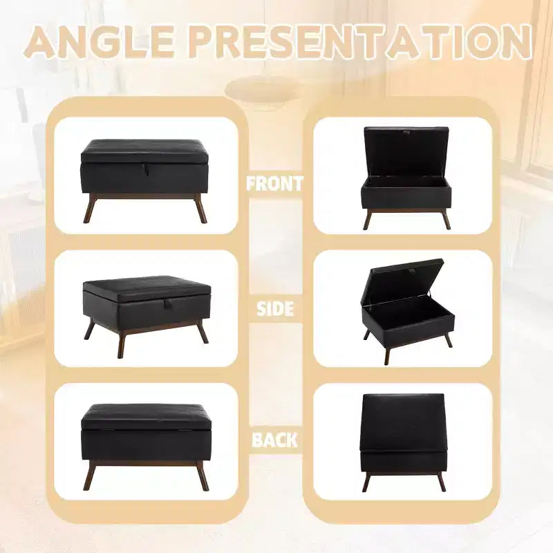 GDFStudio Josephine Mid-Century Modern Lift-Top Upholstered Storage Ottoman