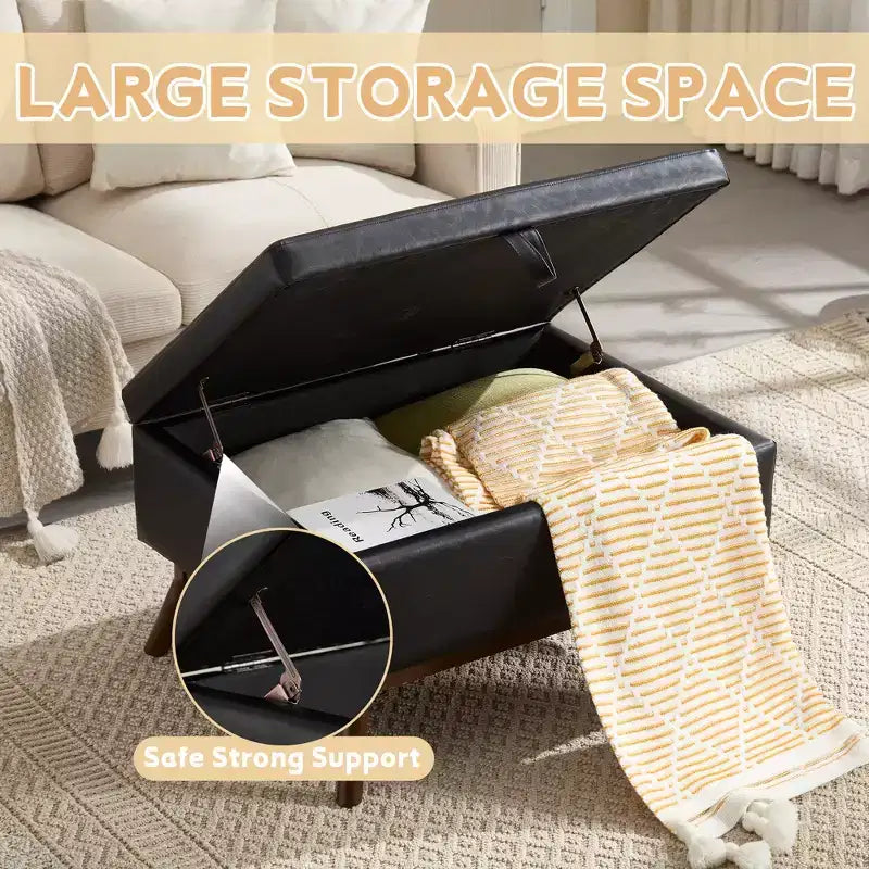 GDFStudio Josephine Mid-Century Modern Lift-Top Upholstered Storage Ottoman