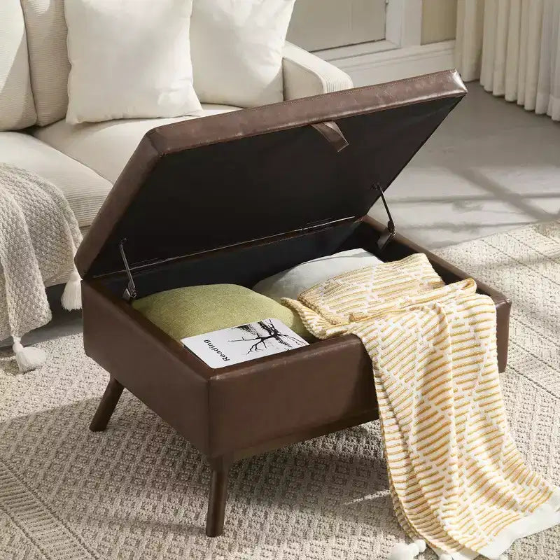 GDFStudio Josephine Mid-Century Modern Lift-Top Upholstered Storage Ottoman
