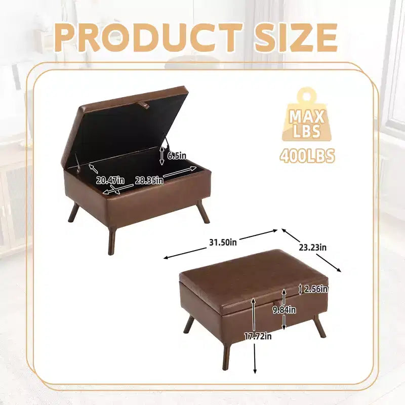 GDFStudio Josephine Mid-Century Modern Lift-Top Upholstered Storage Ottoman