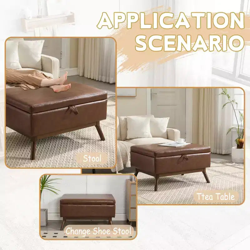 GDFStudio Josephine Mid-Century Modern Lift-Top Upholstered Storage Ottoman