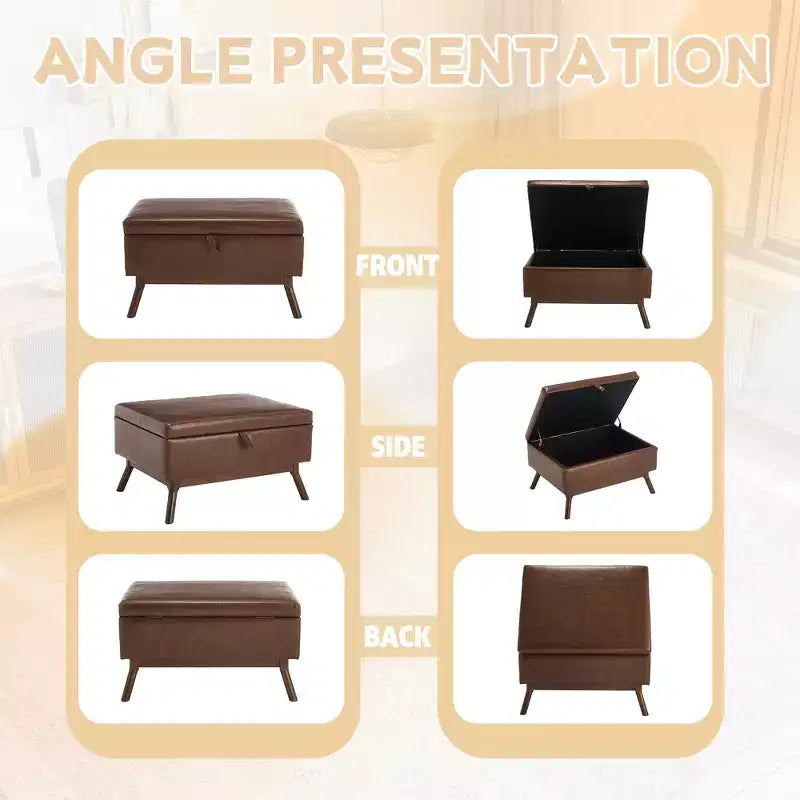 GDFStudio Josephine Mid-Century Modern Lift-Top Upholstered Storage Ottoman