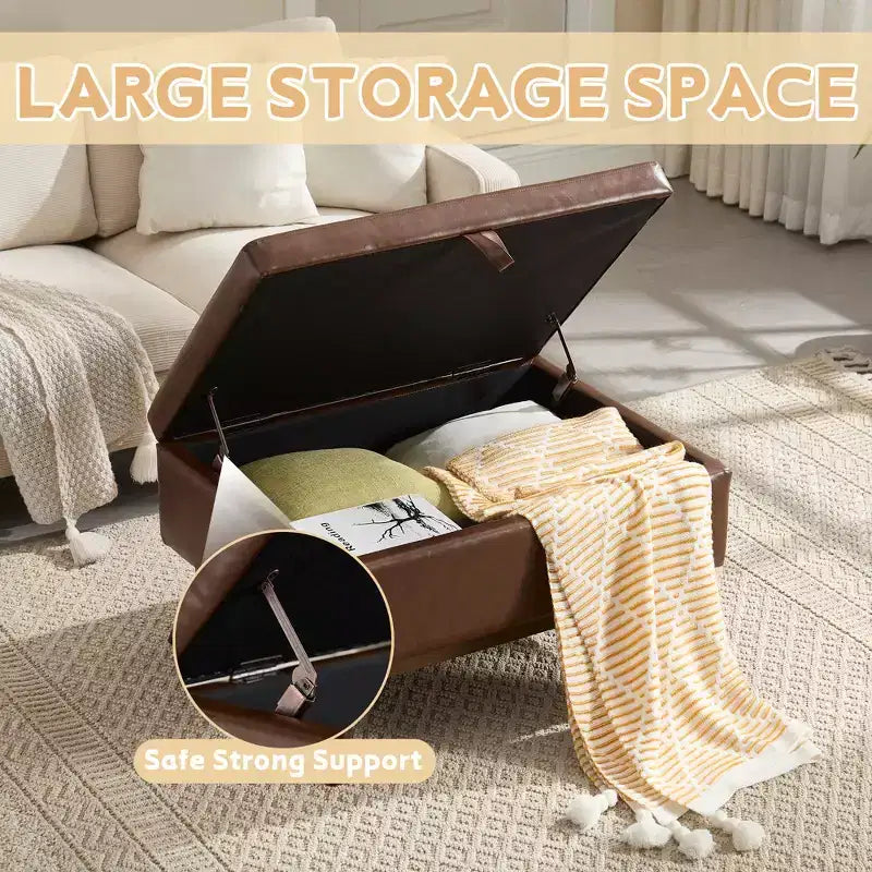 GDFStudio Josephine Mid-Century Modern Lift-Top Upholstered Storage Ottoman