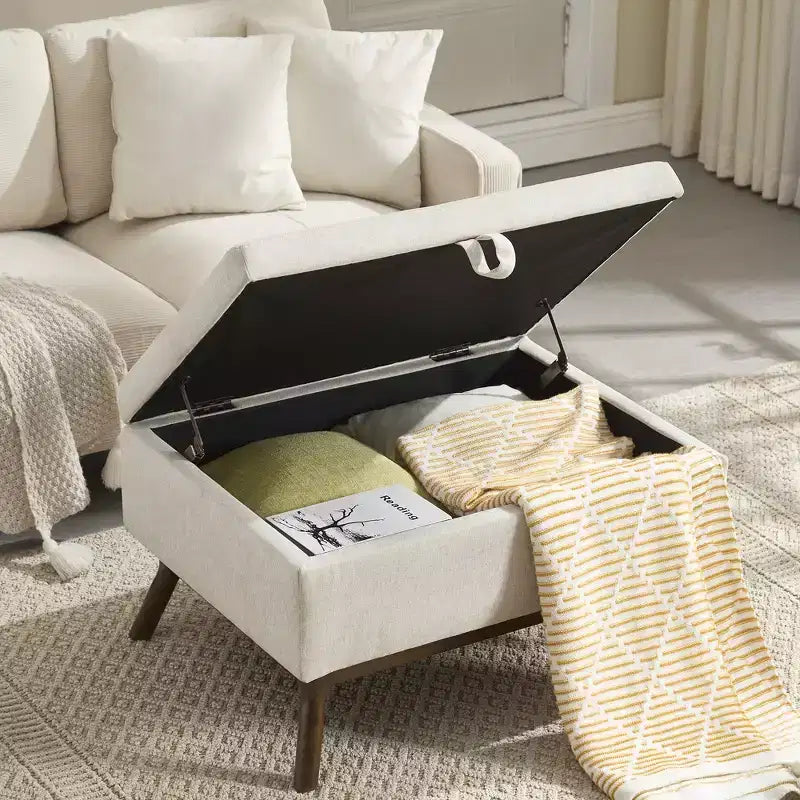 GDFStudio Josephine Mid-Century Modern Lift-Top Upholstered Storage Ottoman