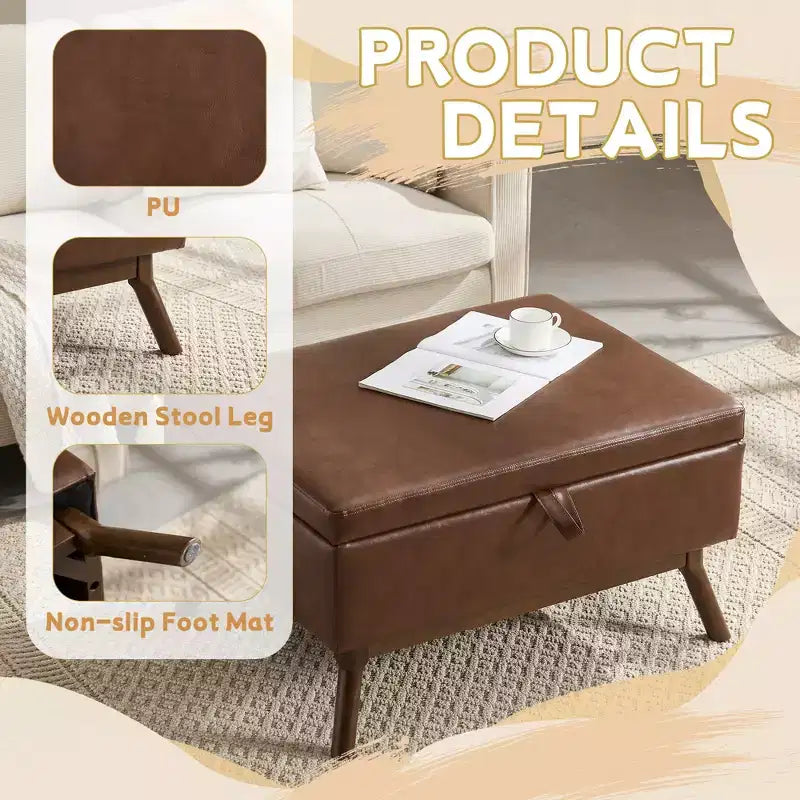 GDFStudio Josephine Mid-Century Modern Lift-Top Upholstered Storage Ottoman