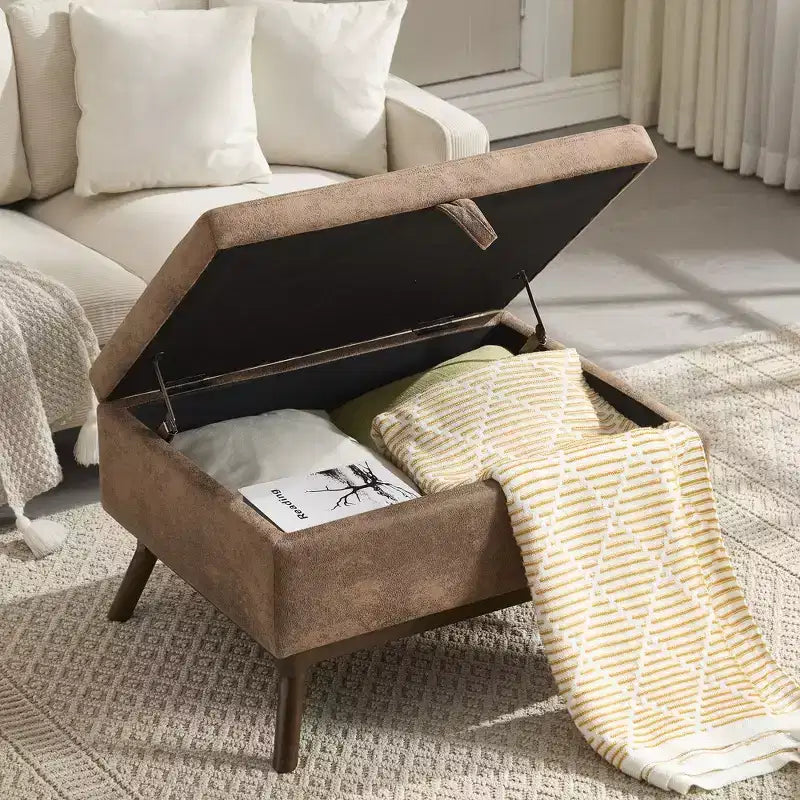 GDFStudio Josephine Mid-Century Modern Lift-Top Upholstered Storage Ottoman