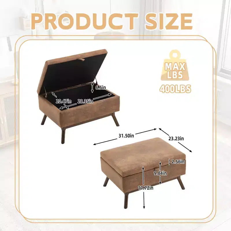 GDFStudio Josephine Mid-Century Modern Lift-Top Upholstered Storage Ottoman