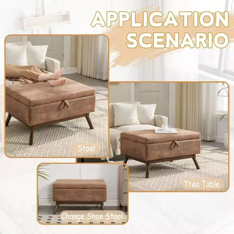 GDFStudio Josephine Mid-Century Modern Lift-Top Upholstered Storage Ottoman
