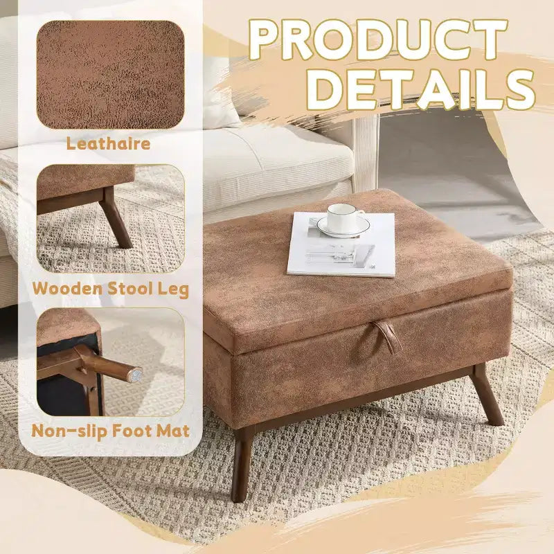 GDFStudio Josephine Mid-Century Modern Lift-Top Upholstered Storage Ottoman