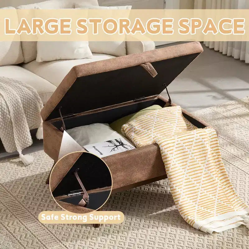 GDFStudio Josephine Mid-Century Modern Lift-Top Upholstered Storage Ottoman