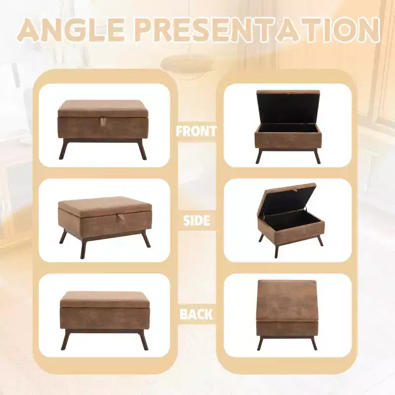 GDFStudio Josephine Mid-Century Modern Lift-Top Upholstered Storage Ottoman
