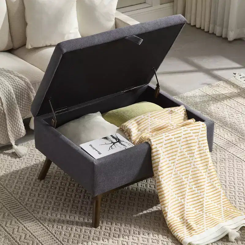 GDFStudio Josephine Mid-Century Modern Lift-Top Upholstered Storage Ottoman