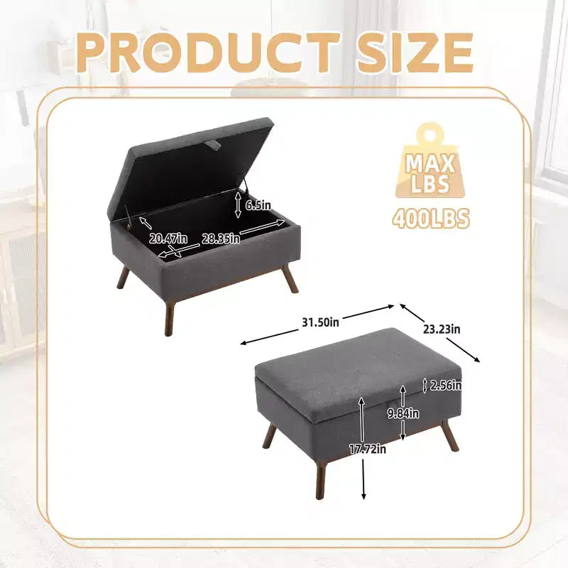 GDFStudio Josephine Mid-Century Modern Lift-Top Upholstered Storage Ottoman