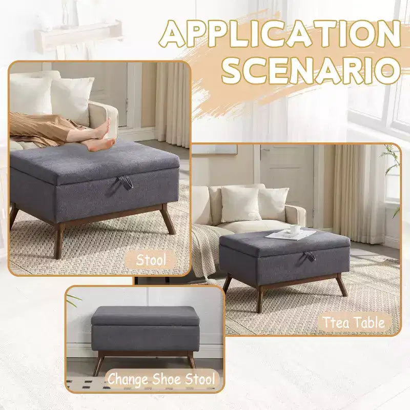 GDFStudio Josephine Mid-Century Modern Lift-Top Upholstered Storage Ottoman