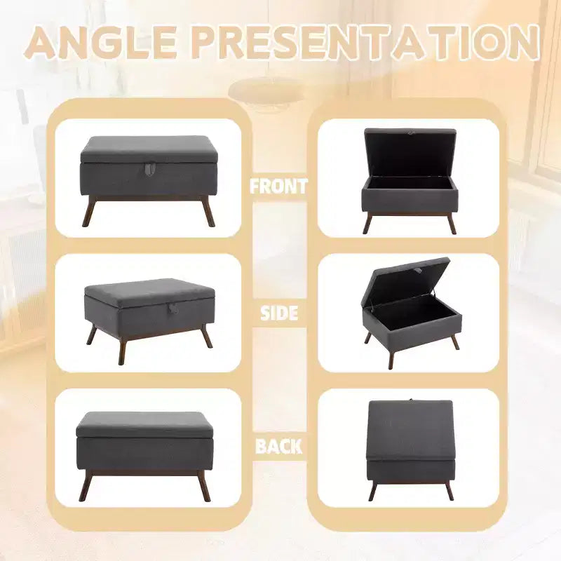 GDFStudio Josephine Mid-Century Modern Lift-Top Upholstered Storage Ottoman
