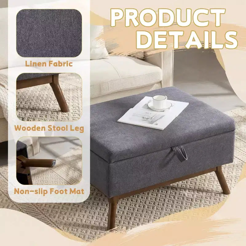 GDFStudio Josephine Mid-Century Modern Lift-Top Upholstered Storage Ottoman