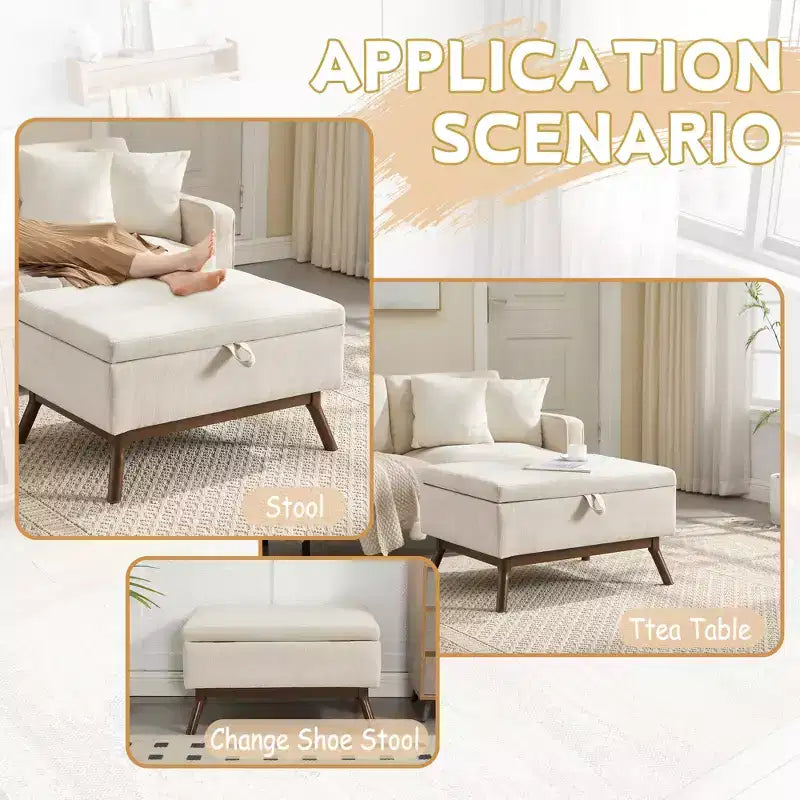 GDFStudio Josephine Mid-Century Modern Lift-Top Upholstered Storage Ottoman