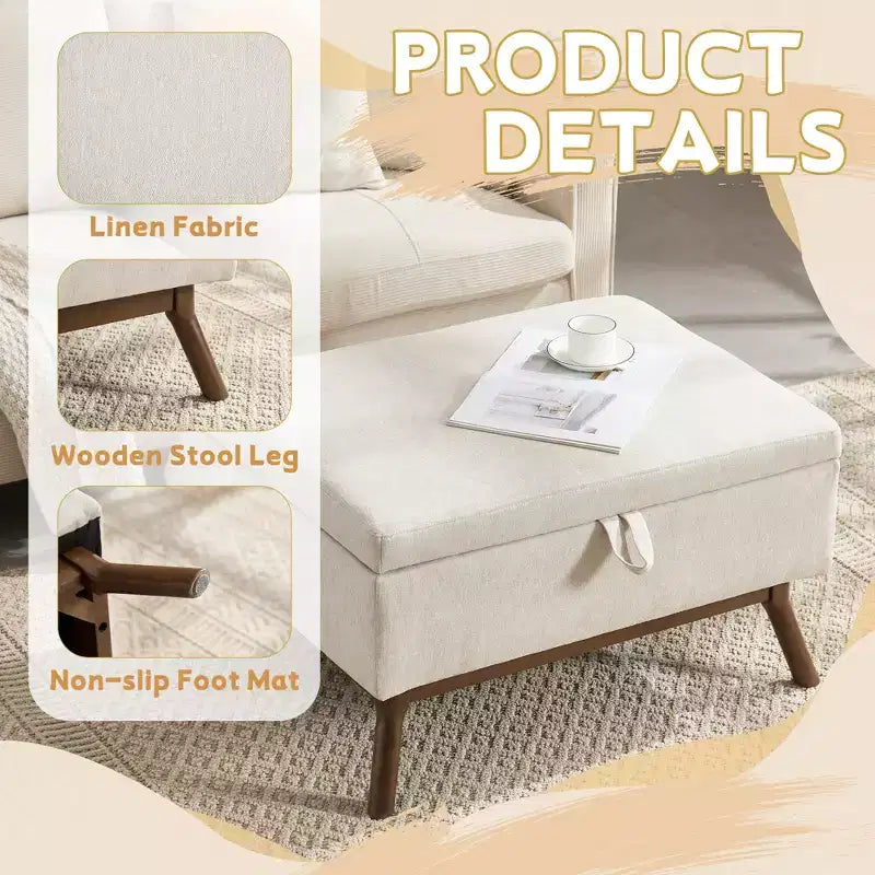 GDFStudio Josephine Mid-Century Modern Lift-Top Upholstered Storage Ottoman