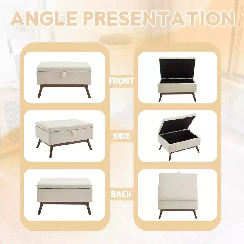 GDFStudio Josephine Mid-Century Modern Lift-Top Upholstered Storage Ottoman