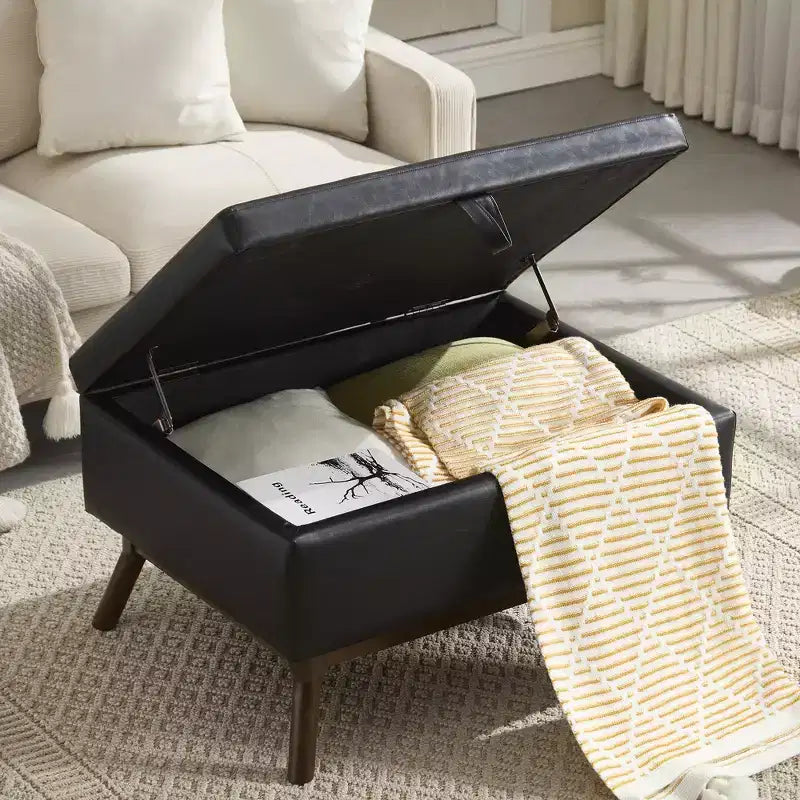 GDFStudio Josephine Mid-Century Modern Lift-Top Upholstered Storage Ottoman