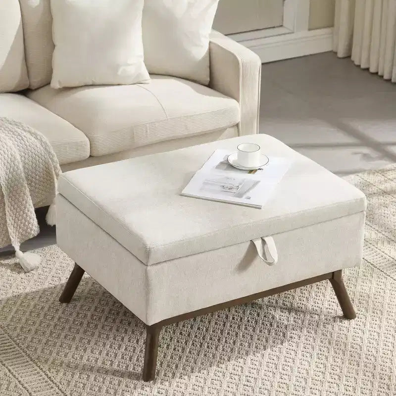 GDFStudio Josephine Mid-Century Modern Lift-Top Upholstered Storage Ottoman