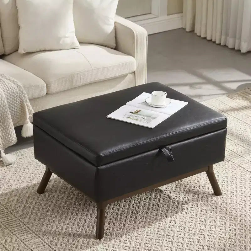GDFStudio Josephine Mid-Century Modern Lift-Top Upholstered Storage Ottoman