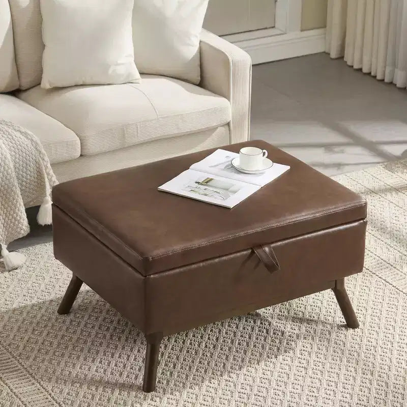 GDFStudio Josephine Mid-Century Modern Lift-Top Upholstered Storage Ottoman