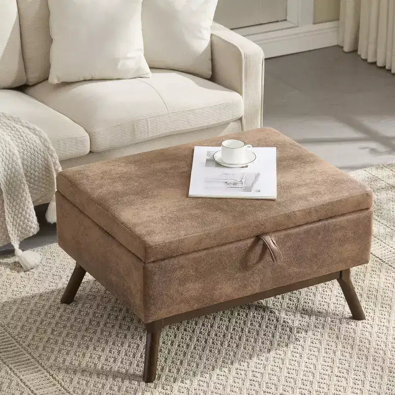 GDFStudio Josephine Mid-Century Modern Lift-Top Upholstered Storage Ottoman