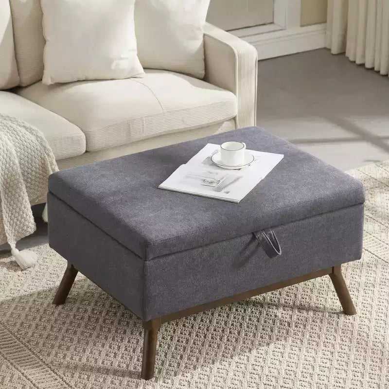 GDFStudio Josephine Mid-Century Modern Lift-Top Upholstered Storage Ottoman