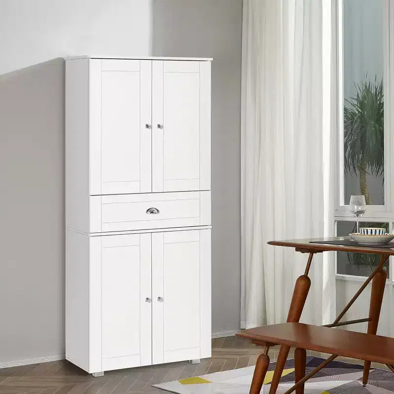 HOMCOM 72 Freestanding Kitchen Pantry Cabinet with 2 Large Double Door Cabinets and 1 Center Drawer, White