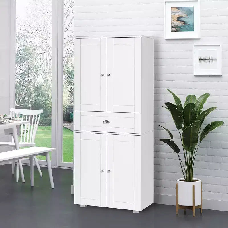 HOMCOM 72 Freestanding Kitchen Pantry Cabinet with 2 Large Double Door Cabinets and 1 Center Drawer, White