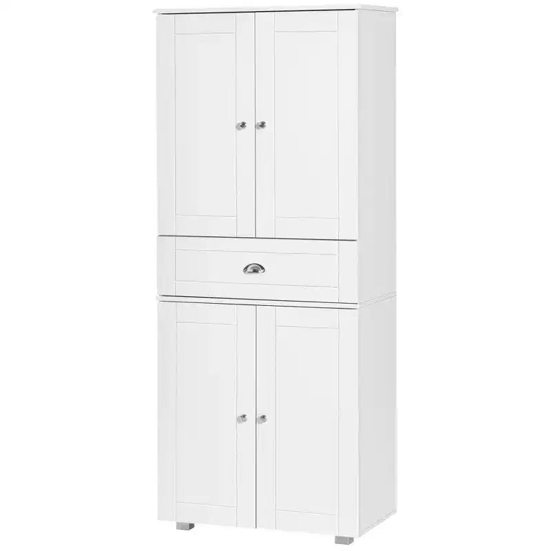 HOMCOM 72 Freestanding Kitchen Pantry Cabinet with 2 Large Double Door Cabinets and 1 Center Drawer, White
