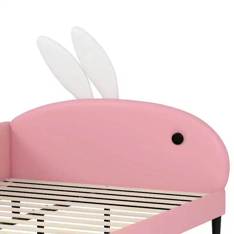 Full Size Upholstered Cute Kids Daybed, Rabbit Shape Sofabed with Headboard for Girls, Pink