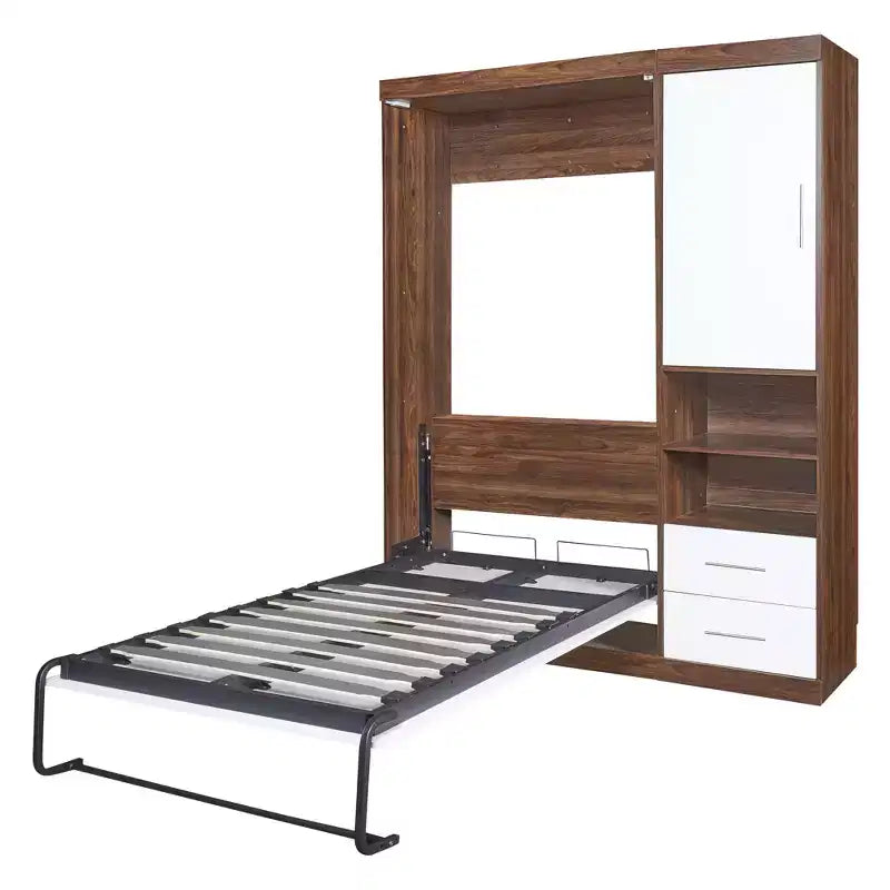 Twin/Full Wood Murphy Bed with Cabinet, Foldable Wall Bed Murphy Bed Cabinet with Storage Shelves for Guest Room