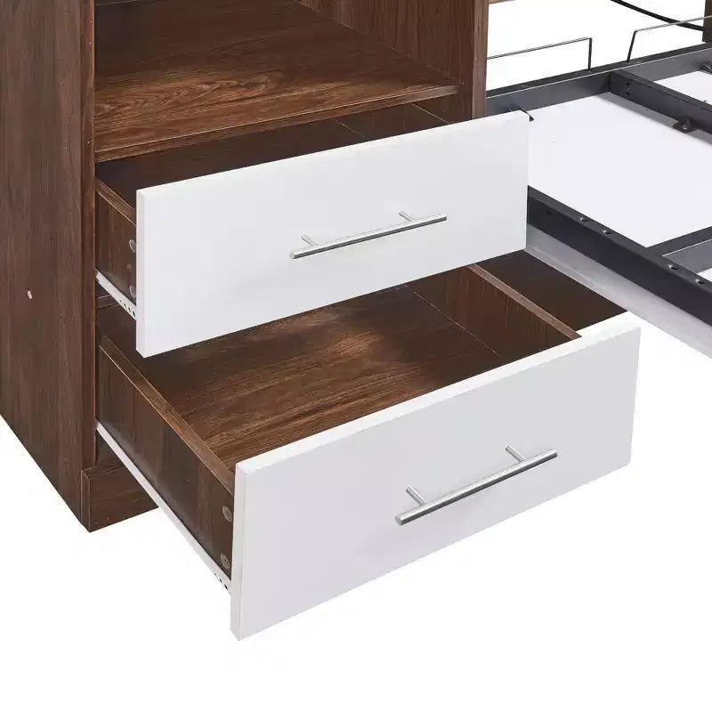 Twin/Full Wood Murphy Bed with Cabinet, Foldable Wall Bed Murphy Bed Cabinet with Storage Shelves for Guest Room