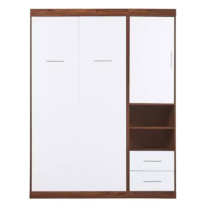 Twin/Full Wood Murphy Bed with Cabinet, Foldable Wall Bed Murphy Bed Cabinet with Storage Shelves for Guest Room