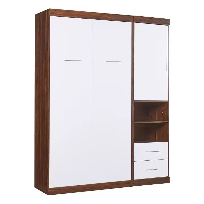 Twin/Full Wood Murphy Bed with Cabinet, Foldable Wall Bed Murphy Bed Cabinet with Storage Shelves for Guest Room
