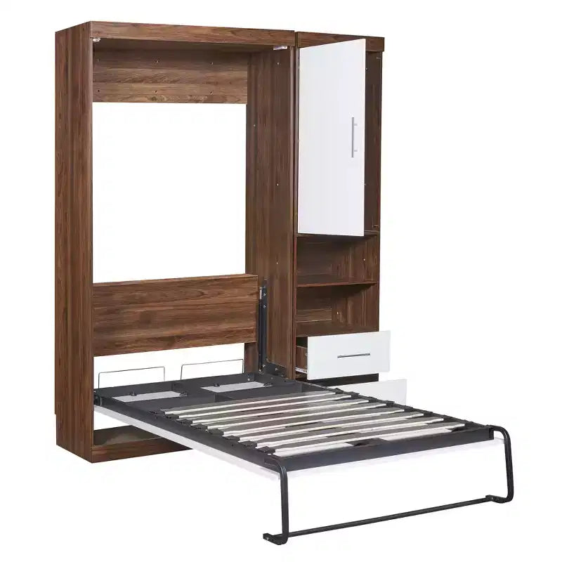 Twin/Full Wood Murphy Bed with Cabinet, Foldable Wall Bed Murphy Bed Cabinet with Storage Shelves for Guest Room