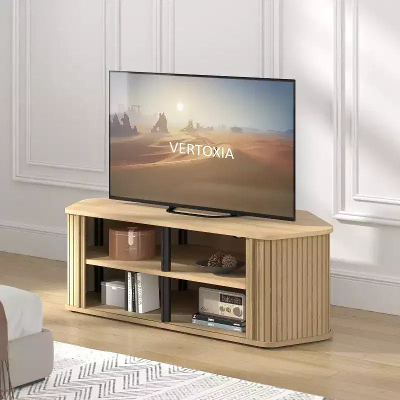 Galano Corner TV Stand with Fluted Doors 43.3 W 20.0 D 14.8 H