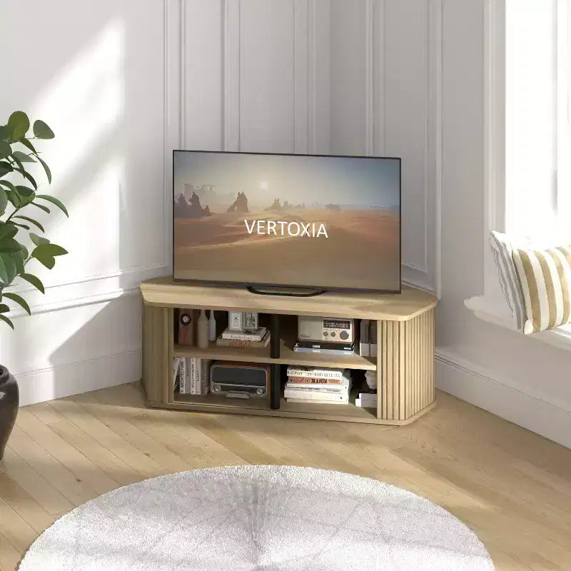 Galano Corner TV Stand with Fluted Doors 43.3 W 20.0 D 14.8 H