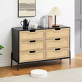 47'' Farmhouse Chest of Drawers,Rattan 6 Drawer Dresser with Metal Legs,Modern Wooden Dresser ,Large Wide Drawer Dresser for Bedroom,Living Room