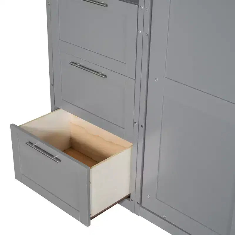 Queen Size Murphy Bed Wall Bed with 2 Side Closet, Drawers and Shelves, Cabinet Bed Folding Wall Bed for Guest Room Bedroom Office