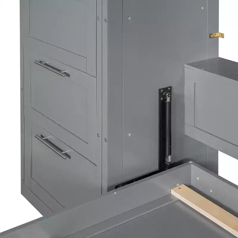 Queen Size Murphy Bed Wall Bed with 2 Side Closet, Drawers and Shelves, Cabinet Bed Folding Wall Bed for Guest Room Bedroom Office