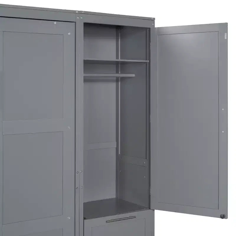 Queen Size Murphy Bed Wall Bed with 2 Side Closet, Drawers and Shelves, Cabinet Bed Folding Wall Bed for Guest Room Bedroom Office
